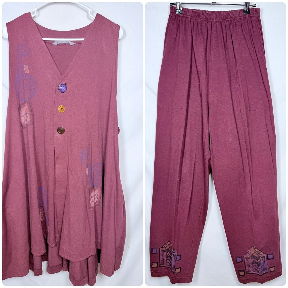 Blue Fish Clothing Vintage Set Free Size Burgundy Organic Cotton Art to Wear 90s